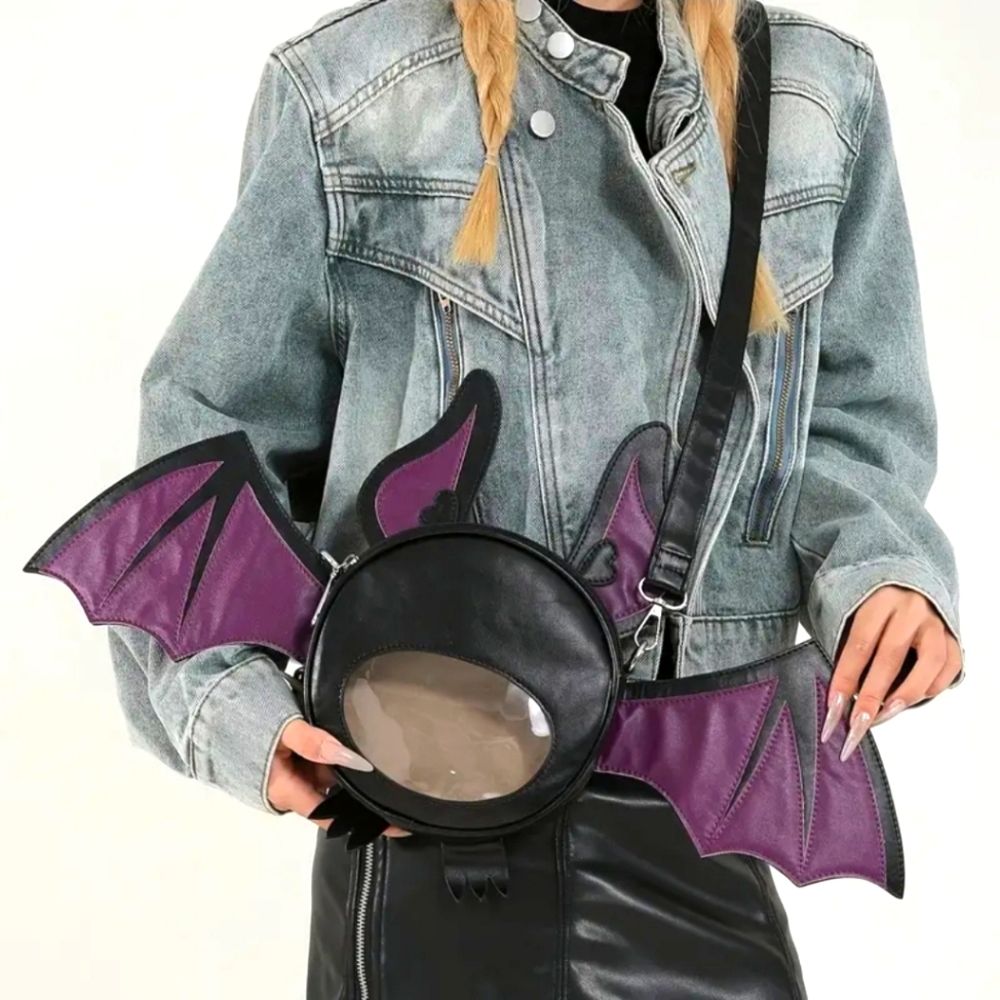 Black and Purple Bat Wing Crossbody Bag